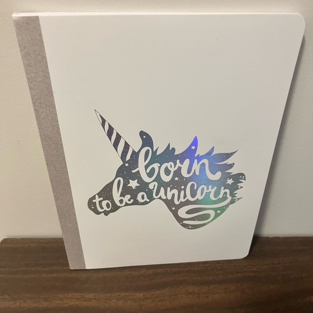 Unicorn Themed White and Gray Notebook